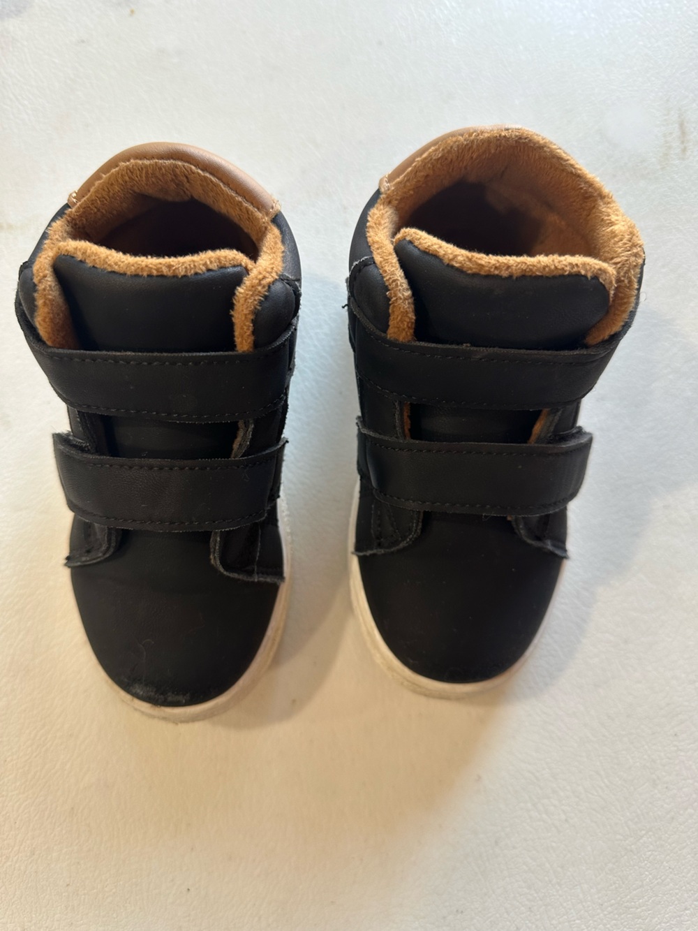 Kids Black High-Top Velcro boots with Tan Lining